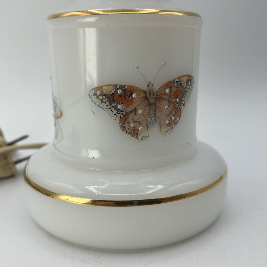 Vintage White Milk Glass Butterfly Accent Table Boudoir Lamp Base ONLY 12"