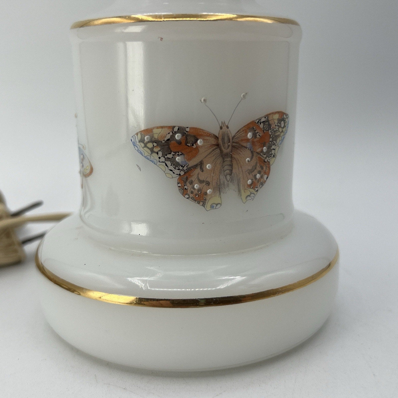 Vintage White Milk Glass Butterfly Accent Table Boudoir Lamp Base ONLY 12"