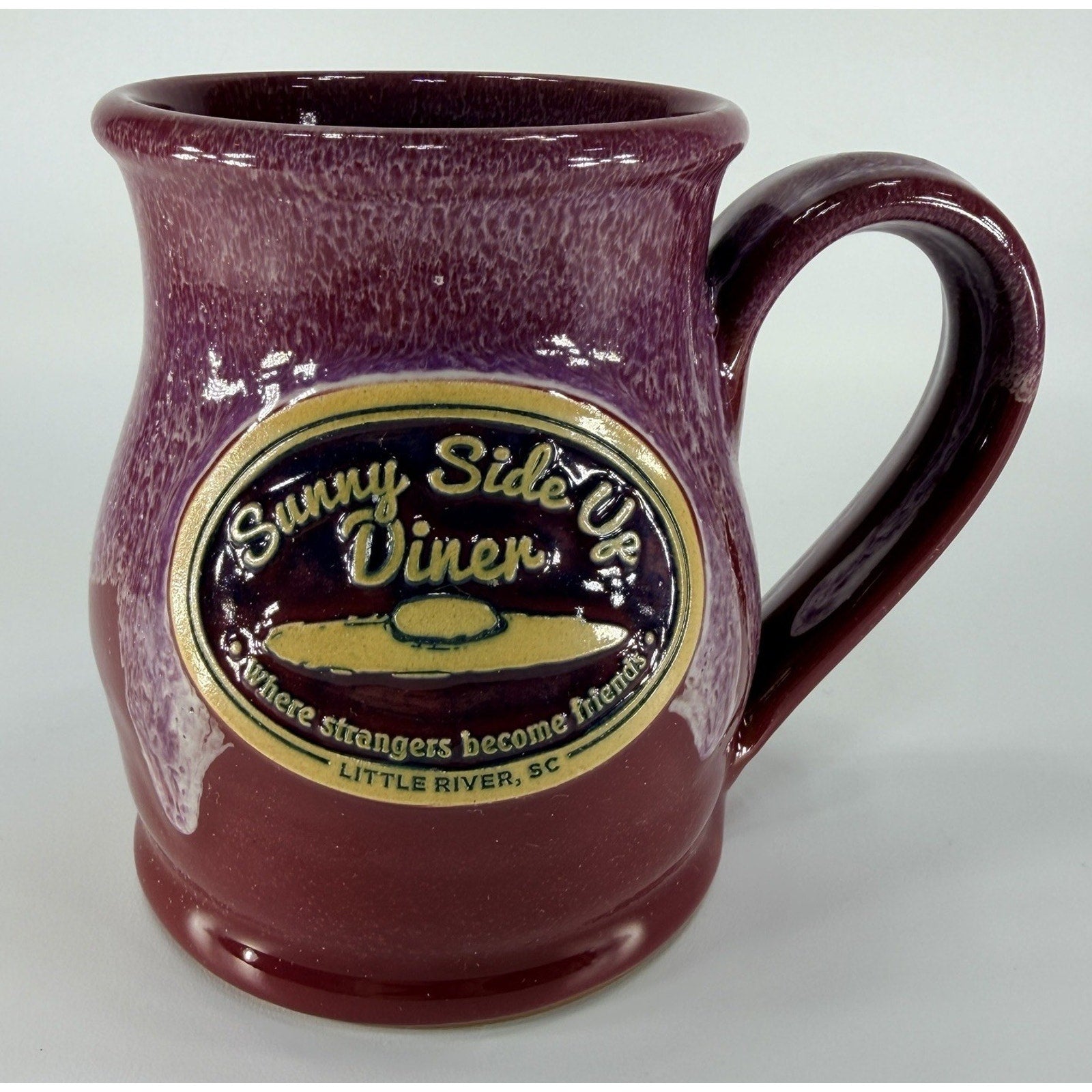 Deneen Pottery Sunny Side Up Diner Coffee Mug Red Drip Glaze 2016 Handmade