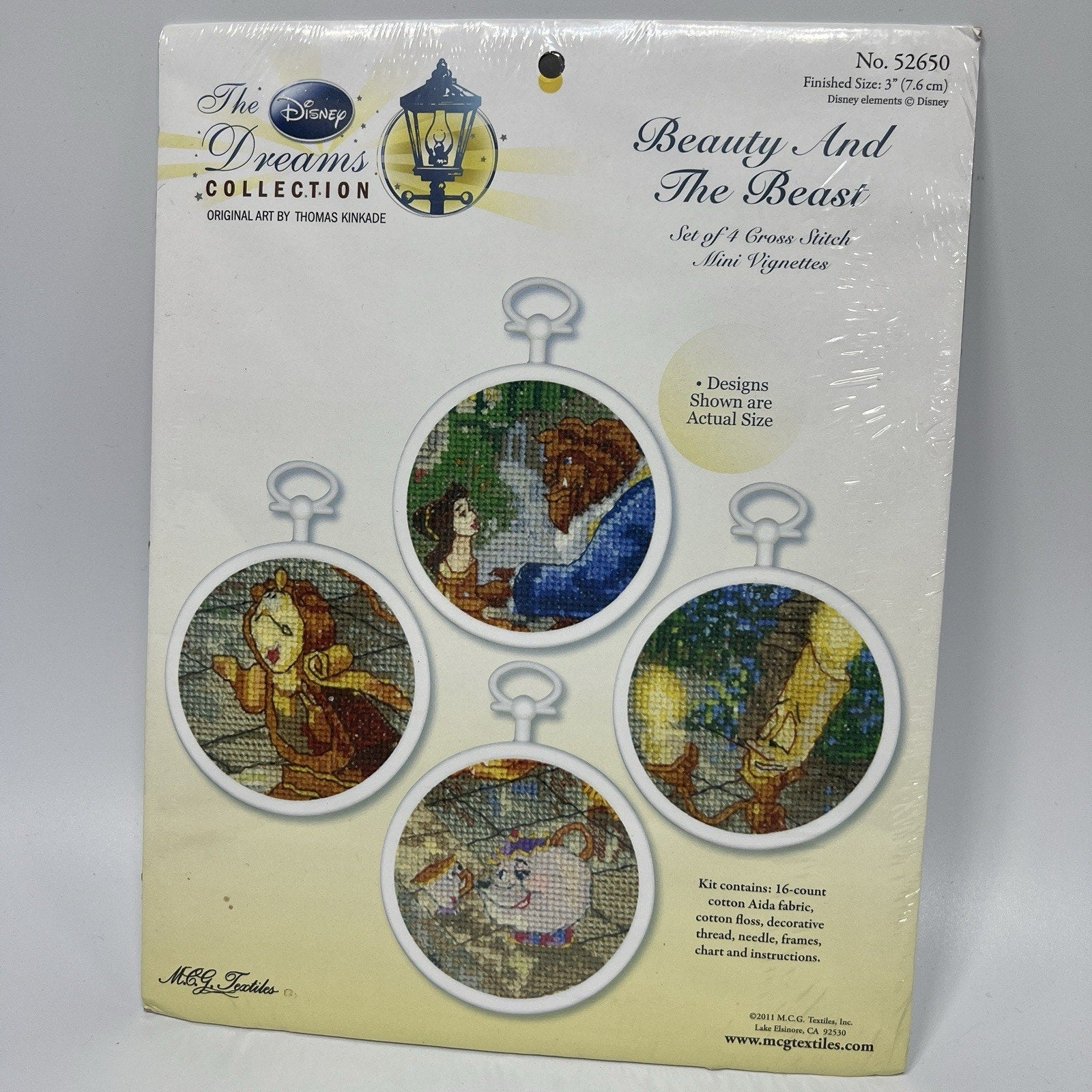 Set 4 Beauty and the Beast Cross Stitch Ornament Kit Disney Dreams Kinkade 3"