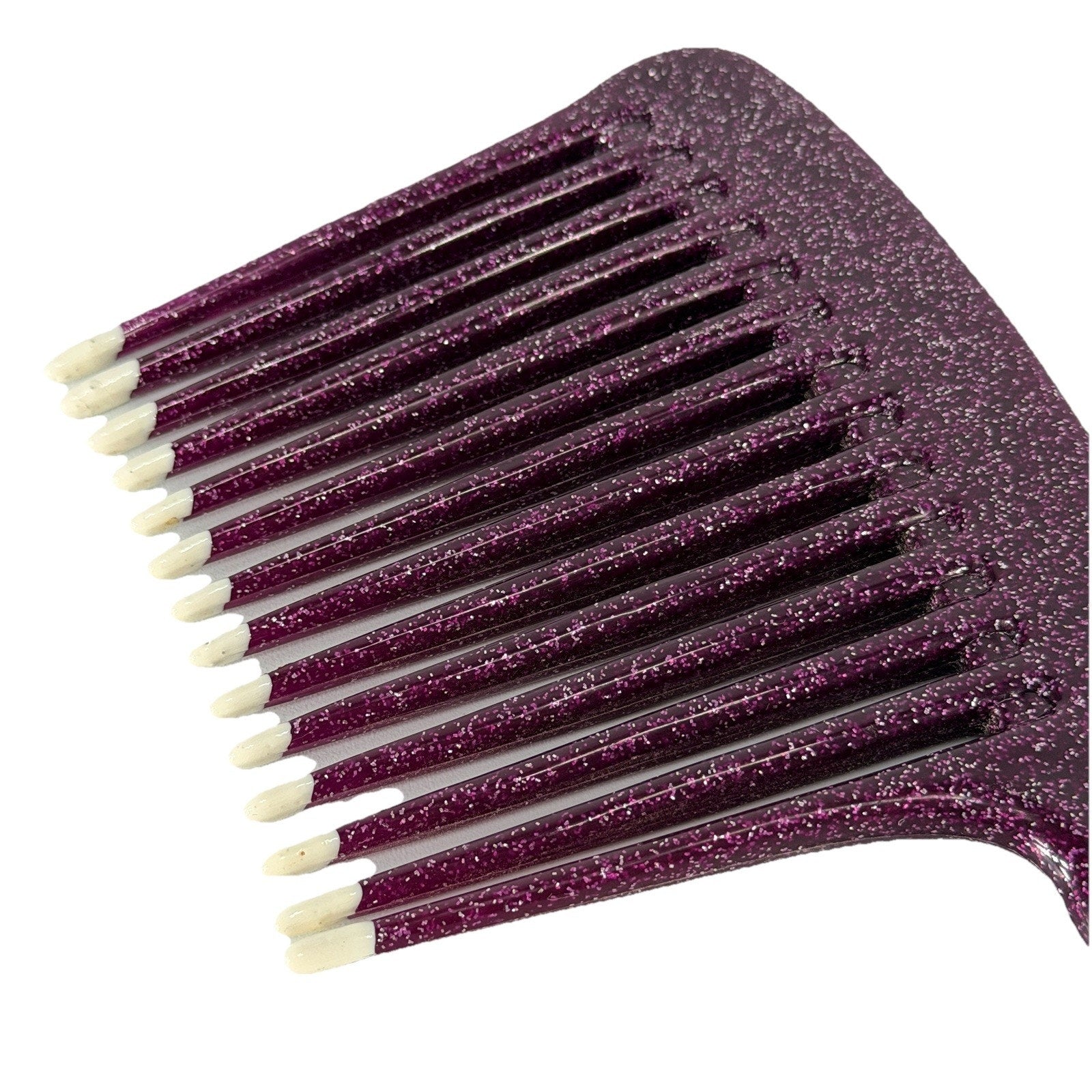 Vintage Jumbo Rake Comb 1990s Plastic Purple Glitter Color Dip 8.5" Retro USA