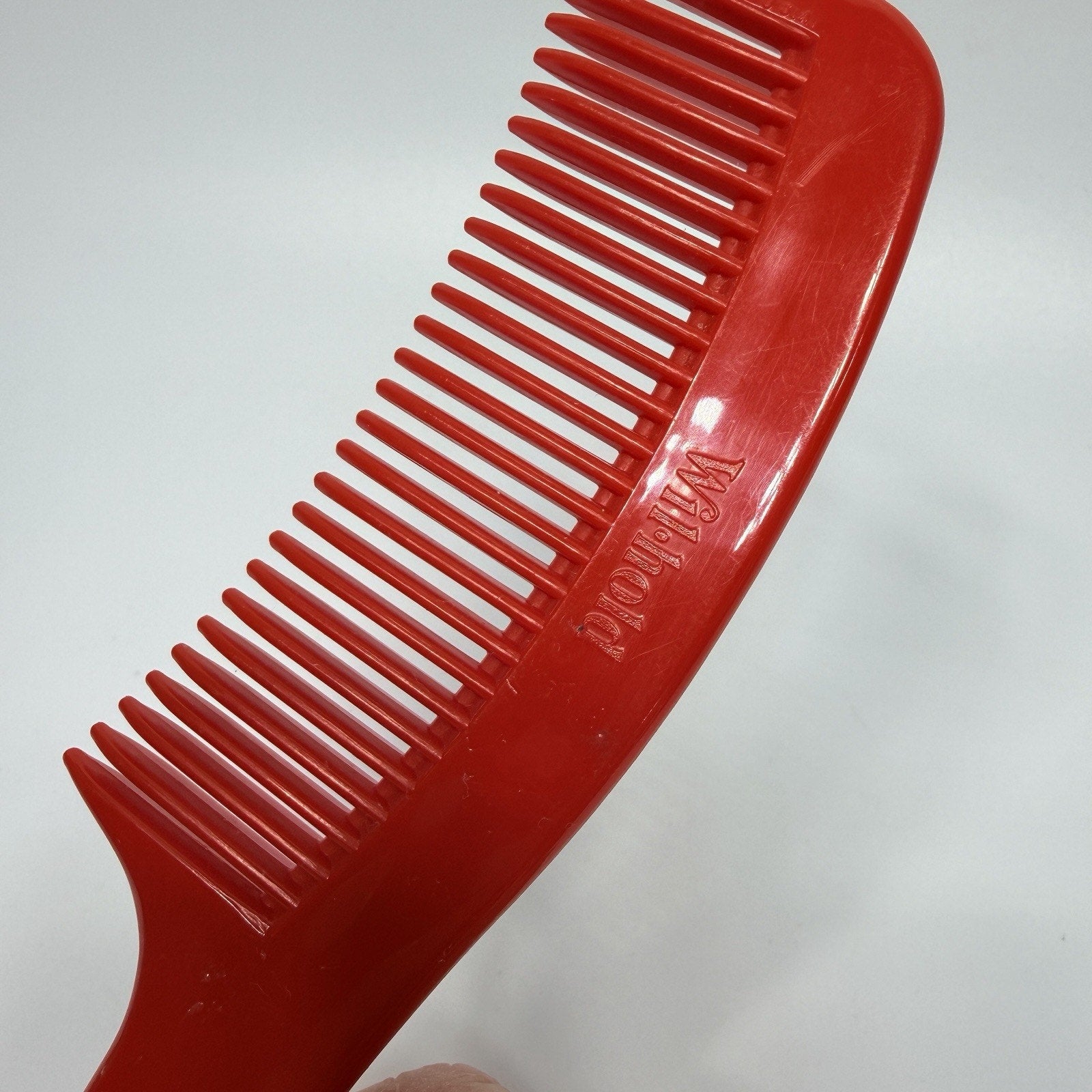 Vintage Red Wil-Hold Plastic Styler Comb Pocket 8.5" USA Unbreakable