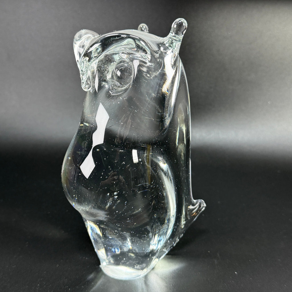 Vtg Pilgrim Art Glass Owl Figurine Paperweight 7" Clear Hand Blown Bird MCM