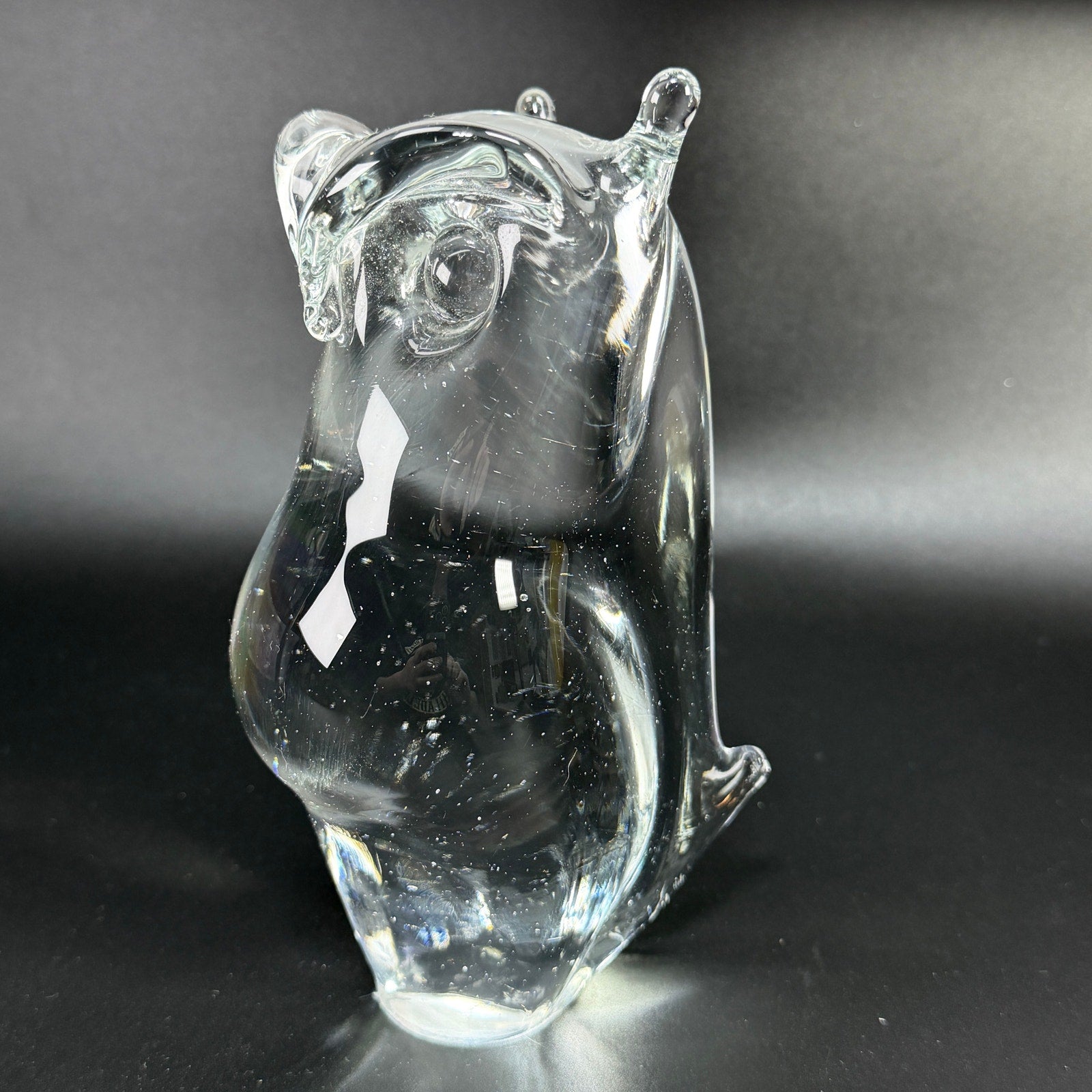 Vtg Pilgrim Art Glass Owl Figurine Paperweight 7" Clear Hand Blown Bird MCM