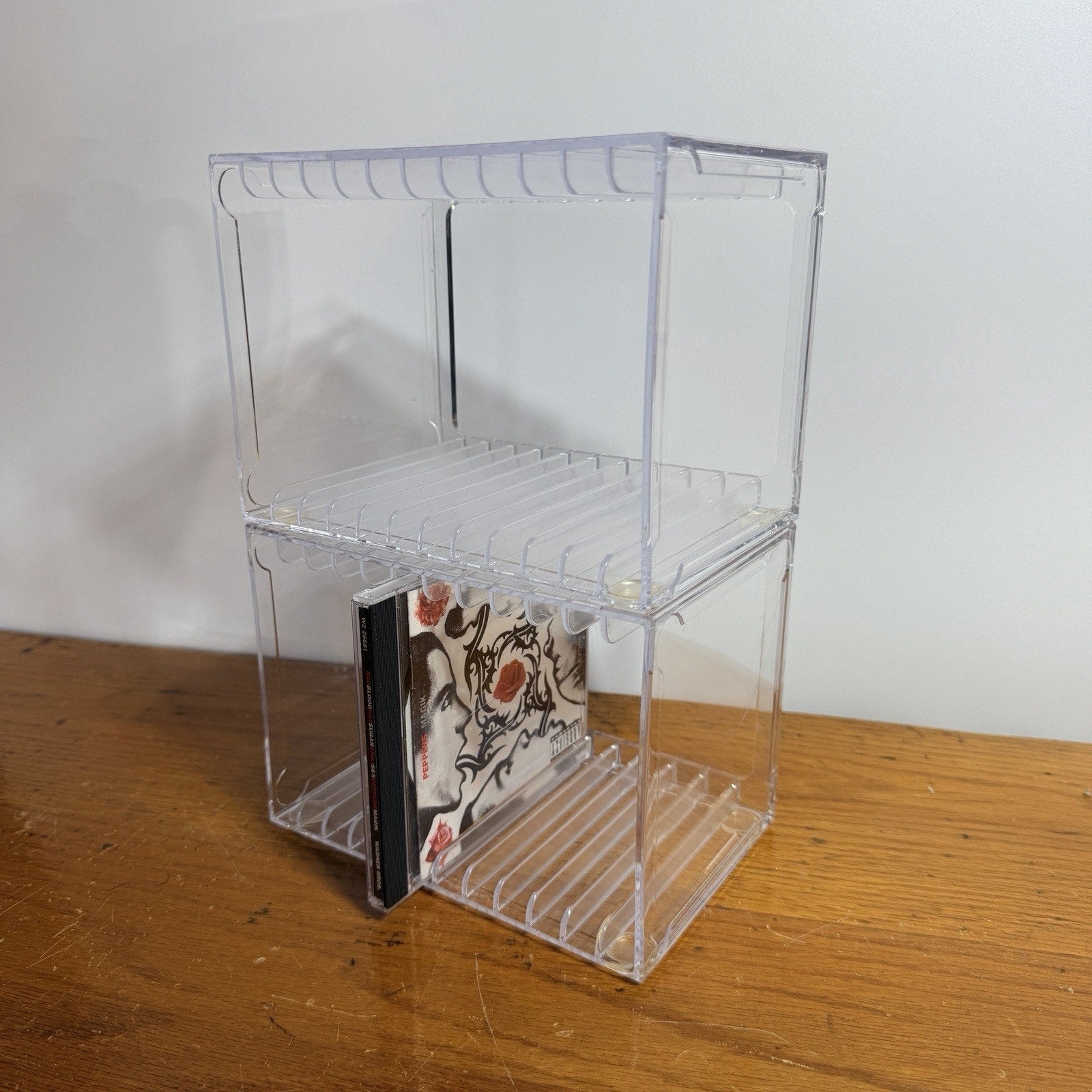 Lot 2 Clear Acrylic 12 CD Storage Cases Organizer Stackable Media Holder Lucite