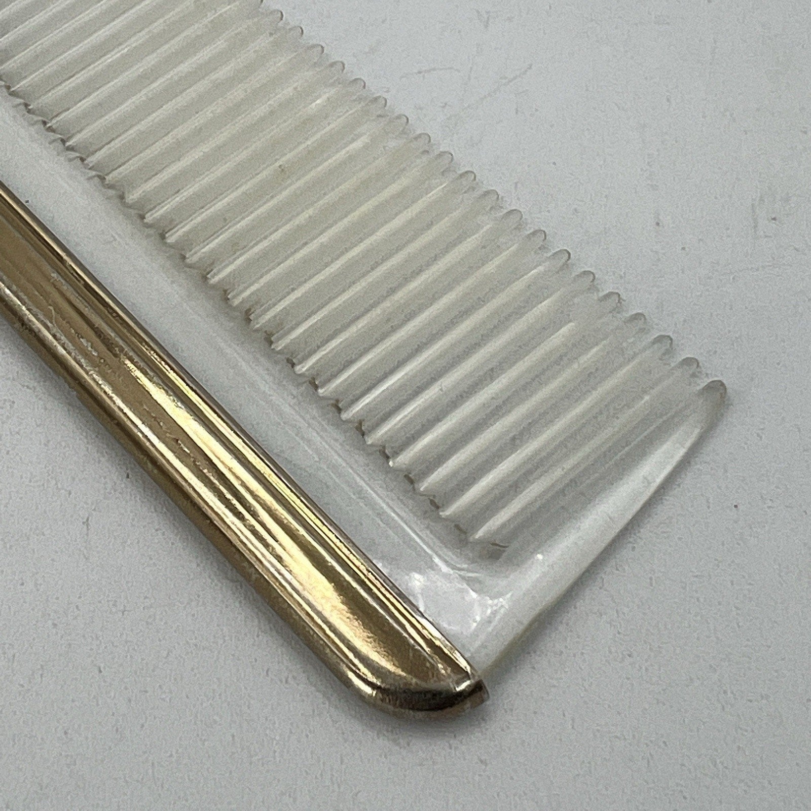 Vintage Clear Lucite Hair Comb Metal Edge 7" Gold Tone Salon
