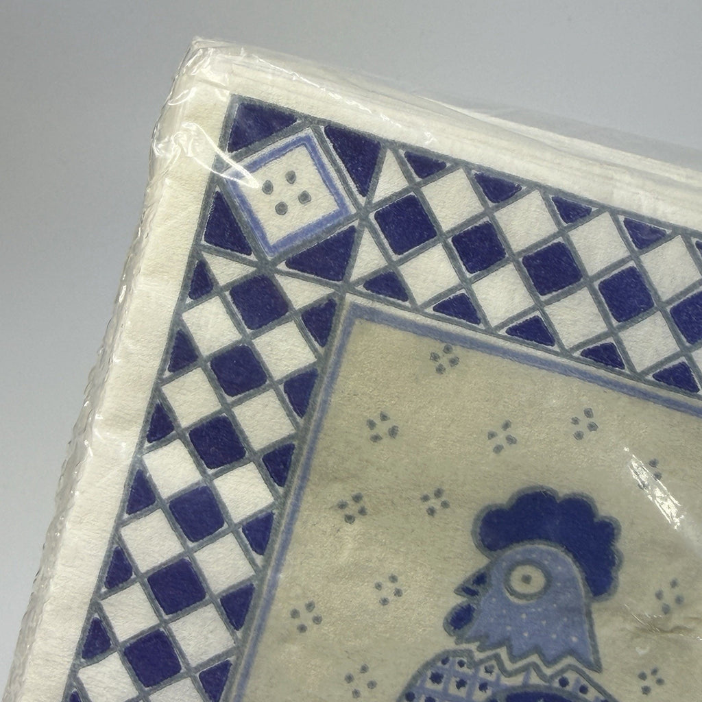 Vintage 1980s Blue White Chicken Dessert Beverage Napkins 16 Haut Paper USA