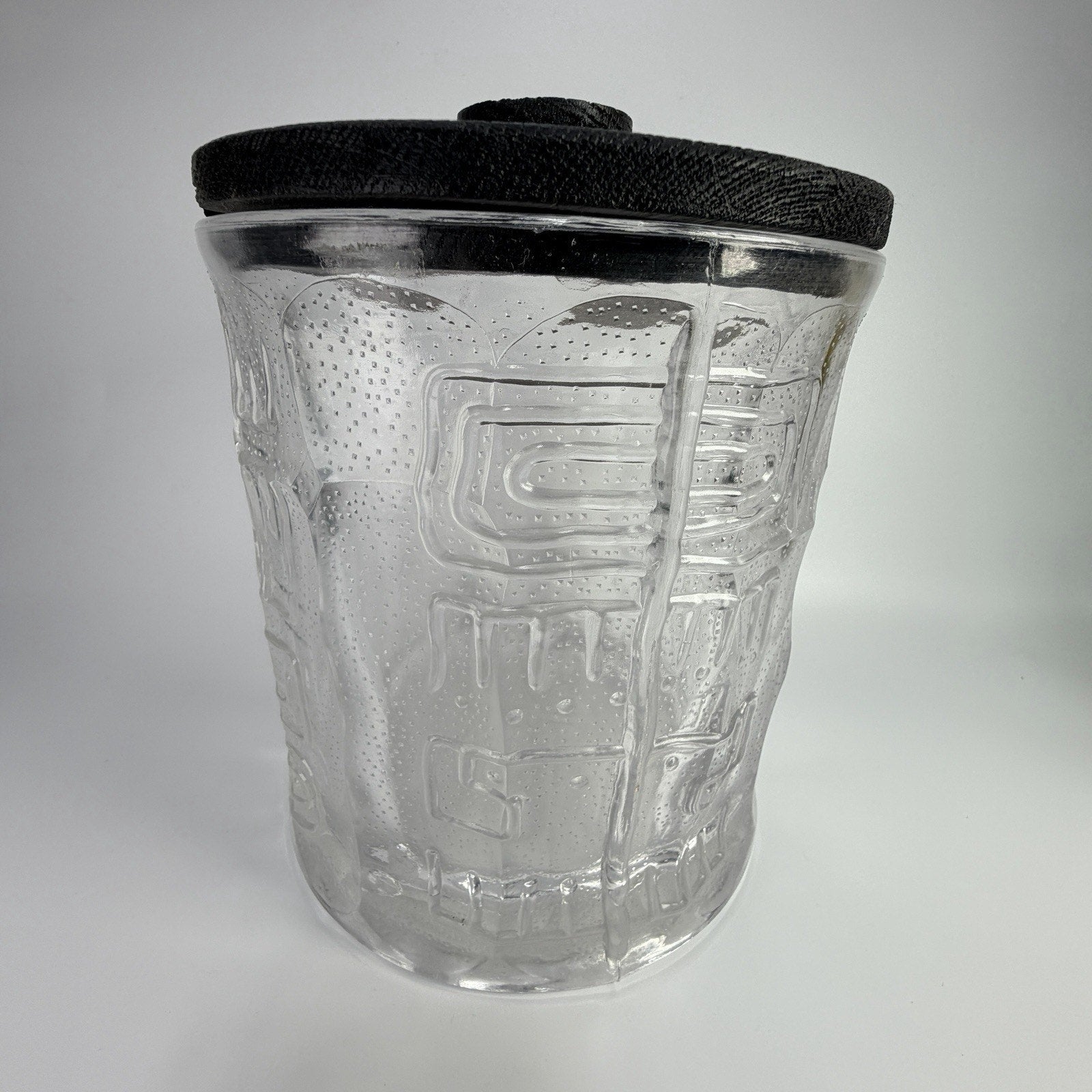 Vintage MCM Spiegelau Heavy Glass Tiki Ice Bucket 1970s Wood Lid 8" West Germany