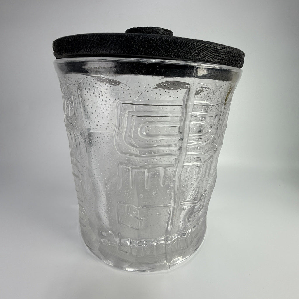 Vintage MCM Spiegelau Heavy Glass Tiki Ice Bucket 1970s Wood Lid 8" West Germany