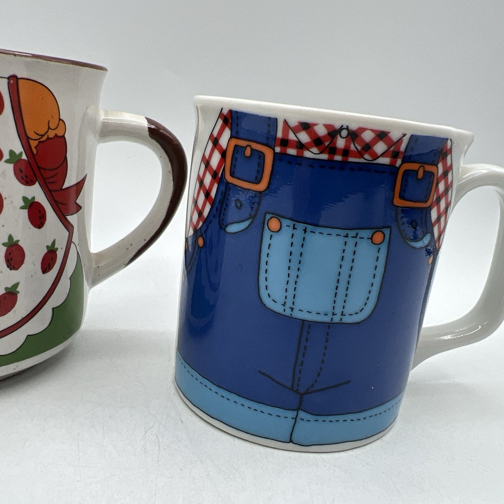Set 2 Vtg Fred Roberts San Francisco Strawberry Apron Mug Grandma Grandpa Kitsch