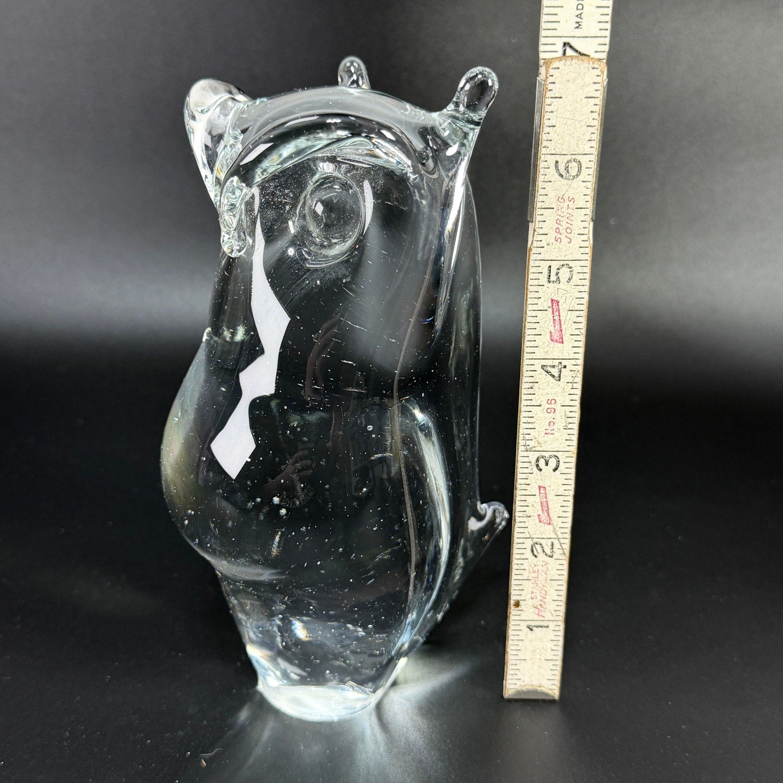 Vtg Pilgrim Art Glass Owl Figurine Paperweight 7" Clear Hand Blown Bird MCM