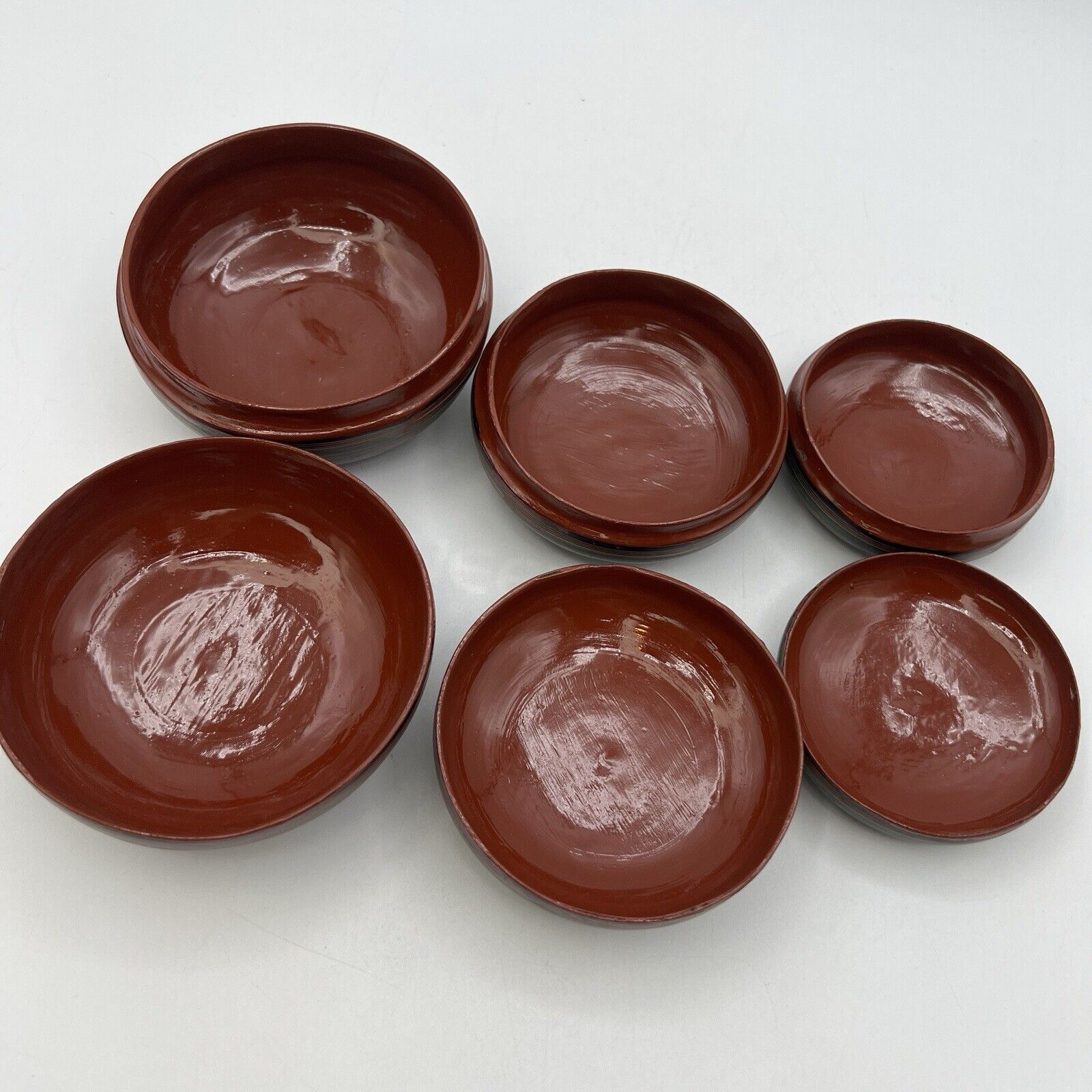 3 Vtg Round Burmese Laquer Nesting Boxes Black Red Green Firebird Hand Painted