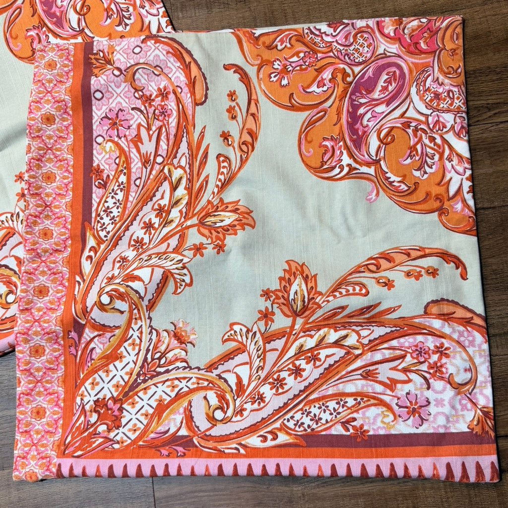 2 Pottery Barn Olympia Paisley Linen Square Pillow Cover 24" Pink Coral Boho