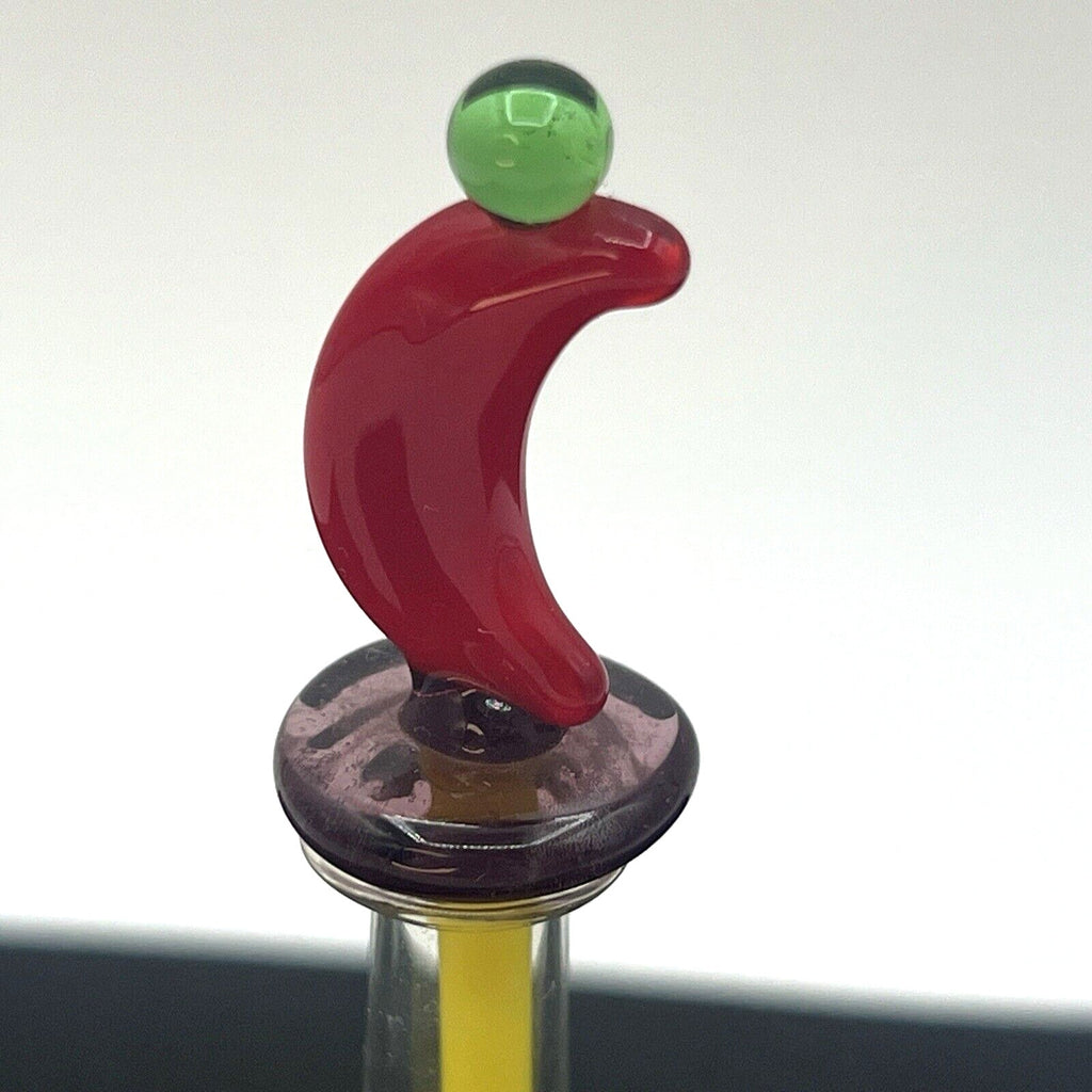 Venetian Art Glass Hand Blown Perfume Bottle Dabber Crescent Moon Colorful 5"