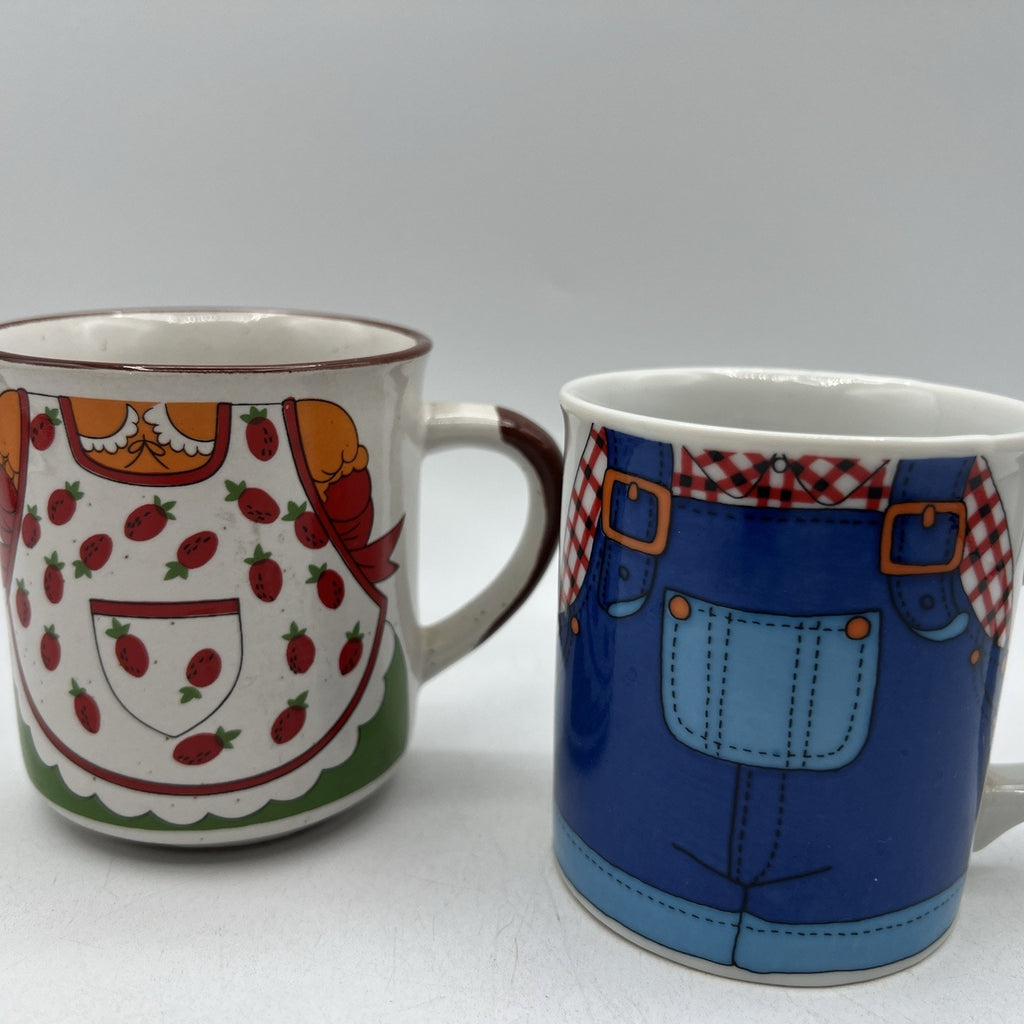 Set 2 Vtg Fred Roberts San Francisco Strawberry Apron Mug Grandma Grandpa Kitsch