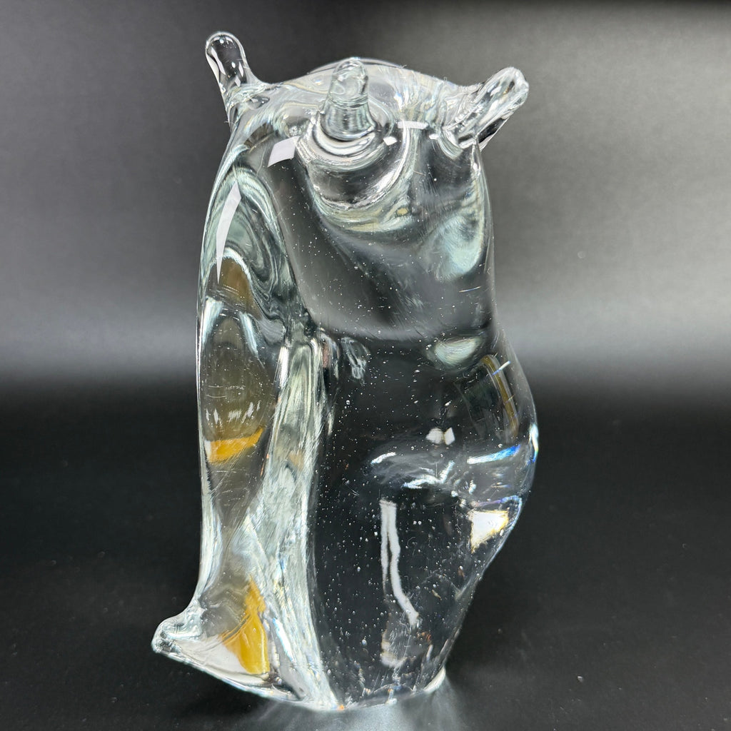 Vtg Pilgrim Art Glass Owl Figurine Paperweight 7" Clear Hand Blown Bird MCM