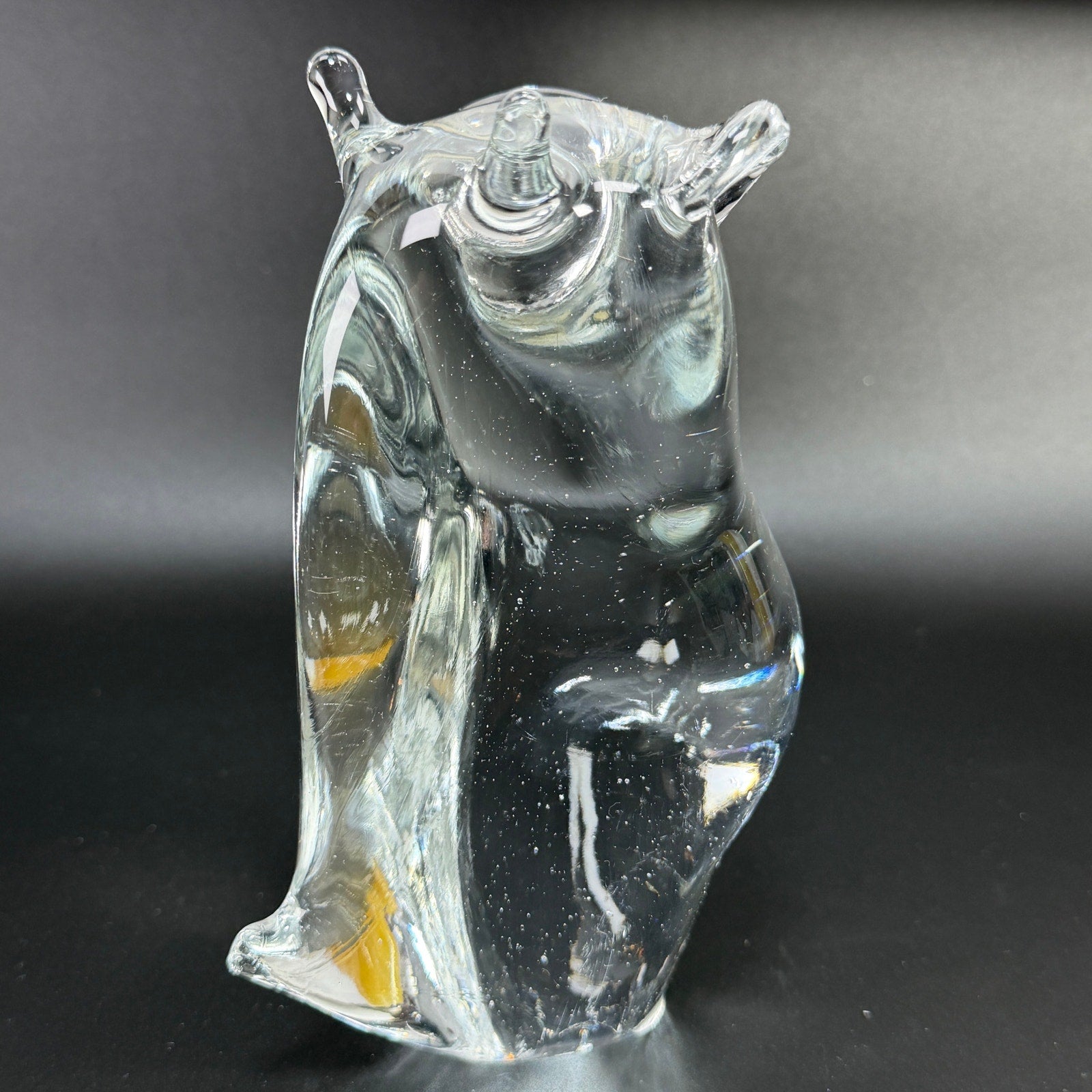 Vtg Pilgrim Art Glass Owl Figurine Paperweight 7" Clear Hand Blown Bird MCM