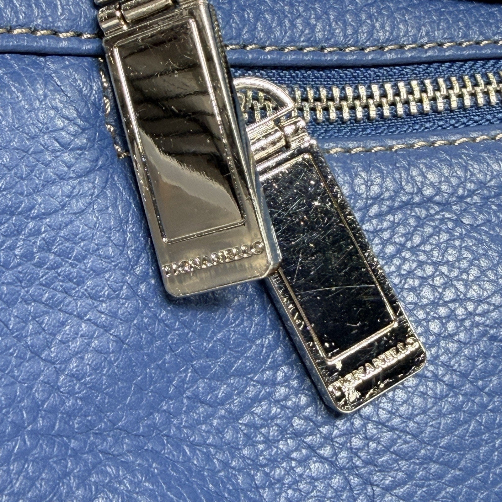Tignanello Blue Leather Foldover Crossbody Purse Bag Pebbled Leather 9"