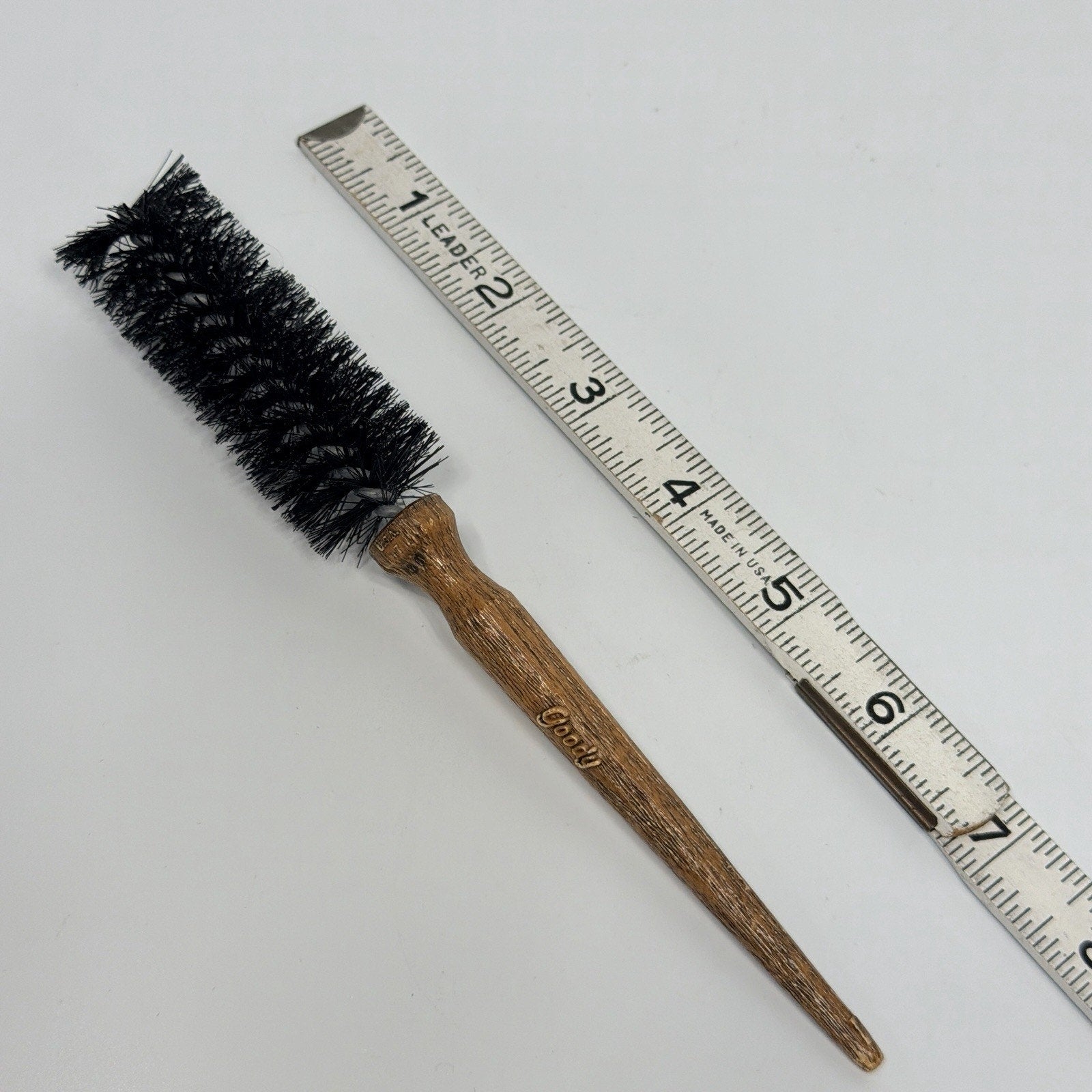 Vtg Goody Styling Brush Round Plastic 1" Bristles Wood Grain Thin Fine Hair