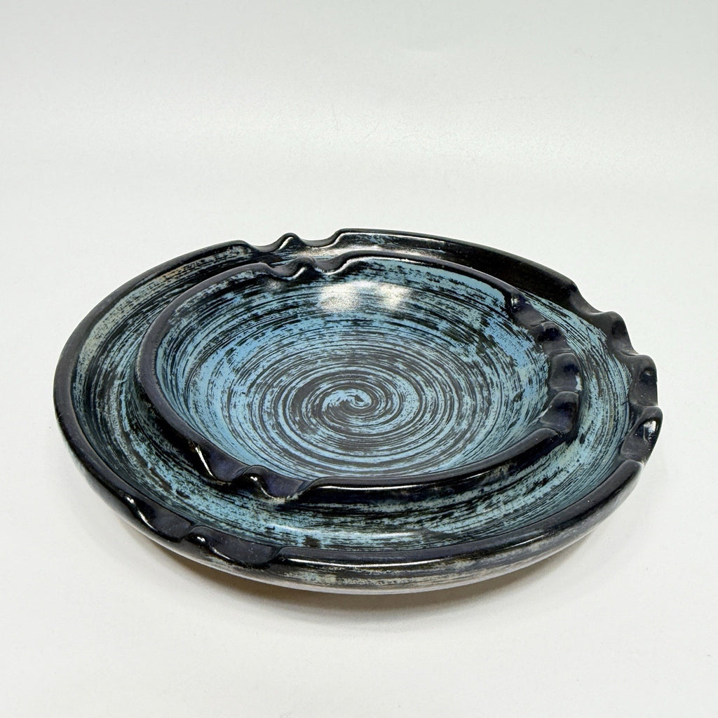 Vtg Stangl Pottery Blue Pompeii Ashtray Striped Navy Turquoise 5232 MCM 6.5" USA