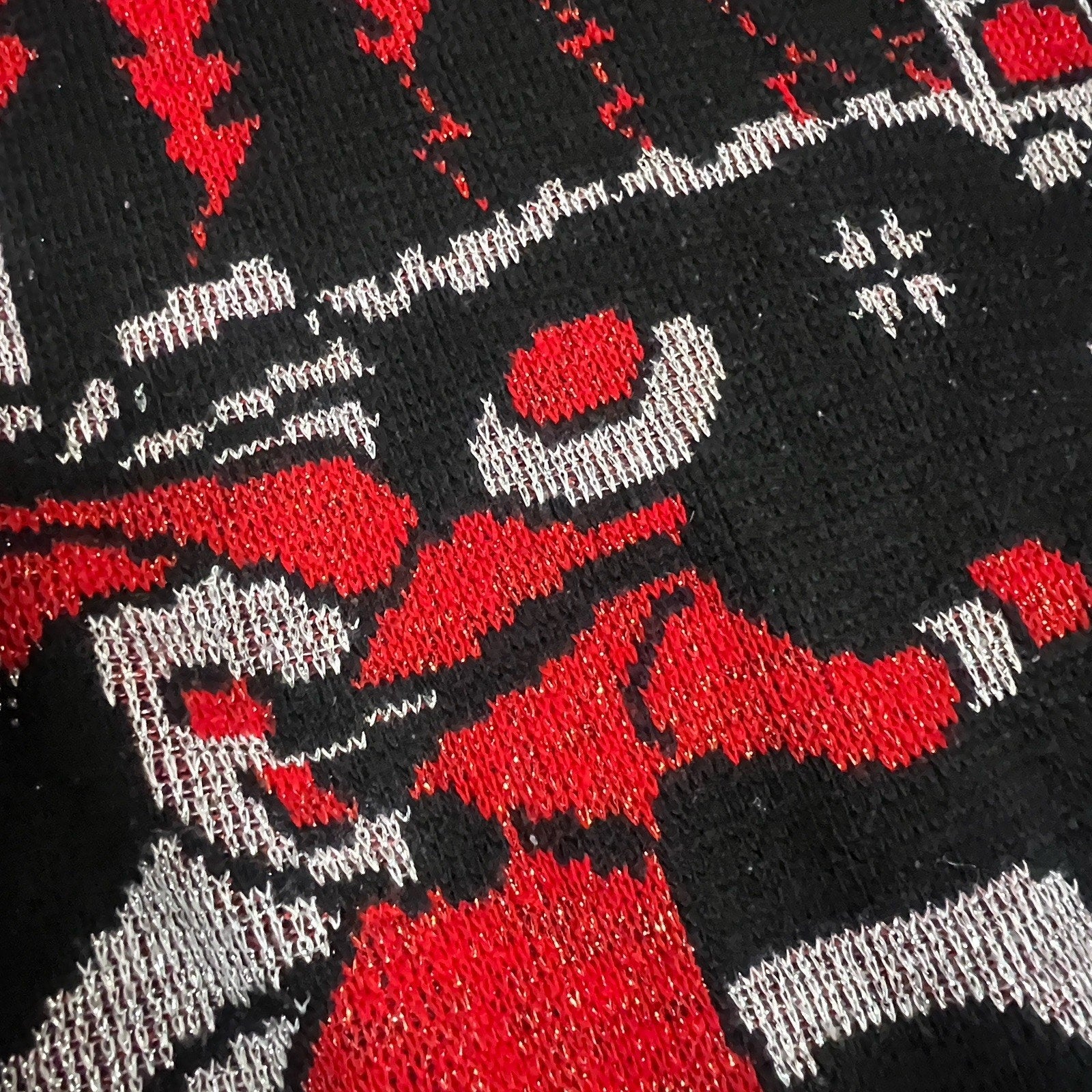 Vtg Large Metallic Ice Skaters Ugly Christmas Sweater 1980s Red Black Silver