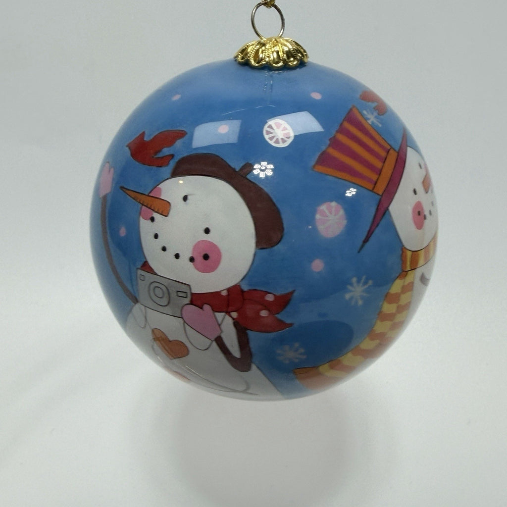 Pier 1 Li Bien Glass Christmas Ornament 2007 Snowman Family Tree Decorating 3"