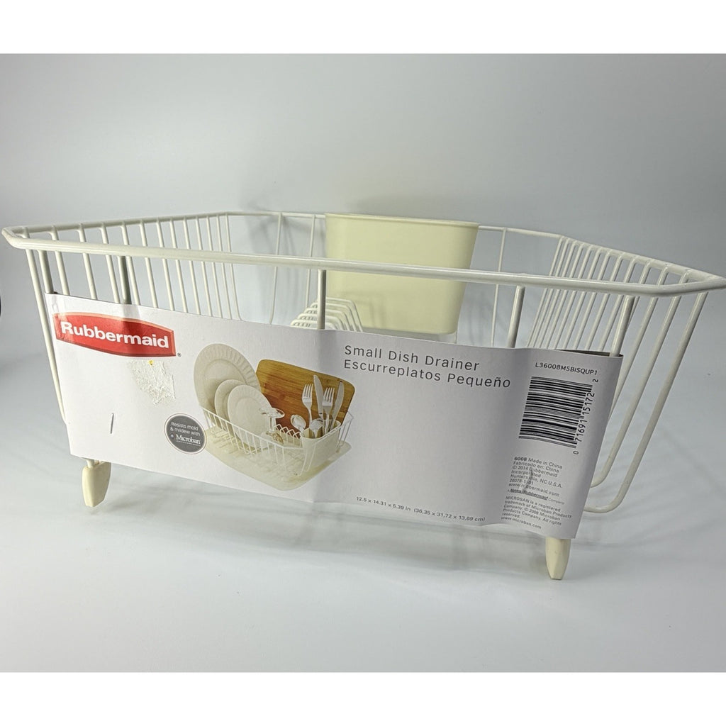 Rubbermaid 6008 Small Dish Drainer ALMOND White Coated Wire Rack Microban Square