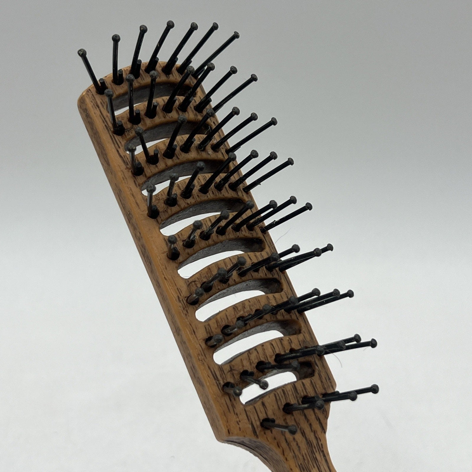 Vintage Goody Faux Wood Grain Hair Brush Nylon Bristles Smoothing Brown 7.5”