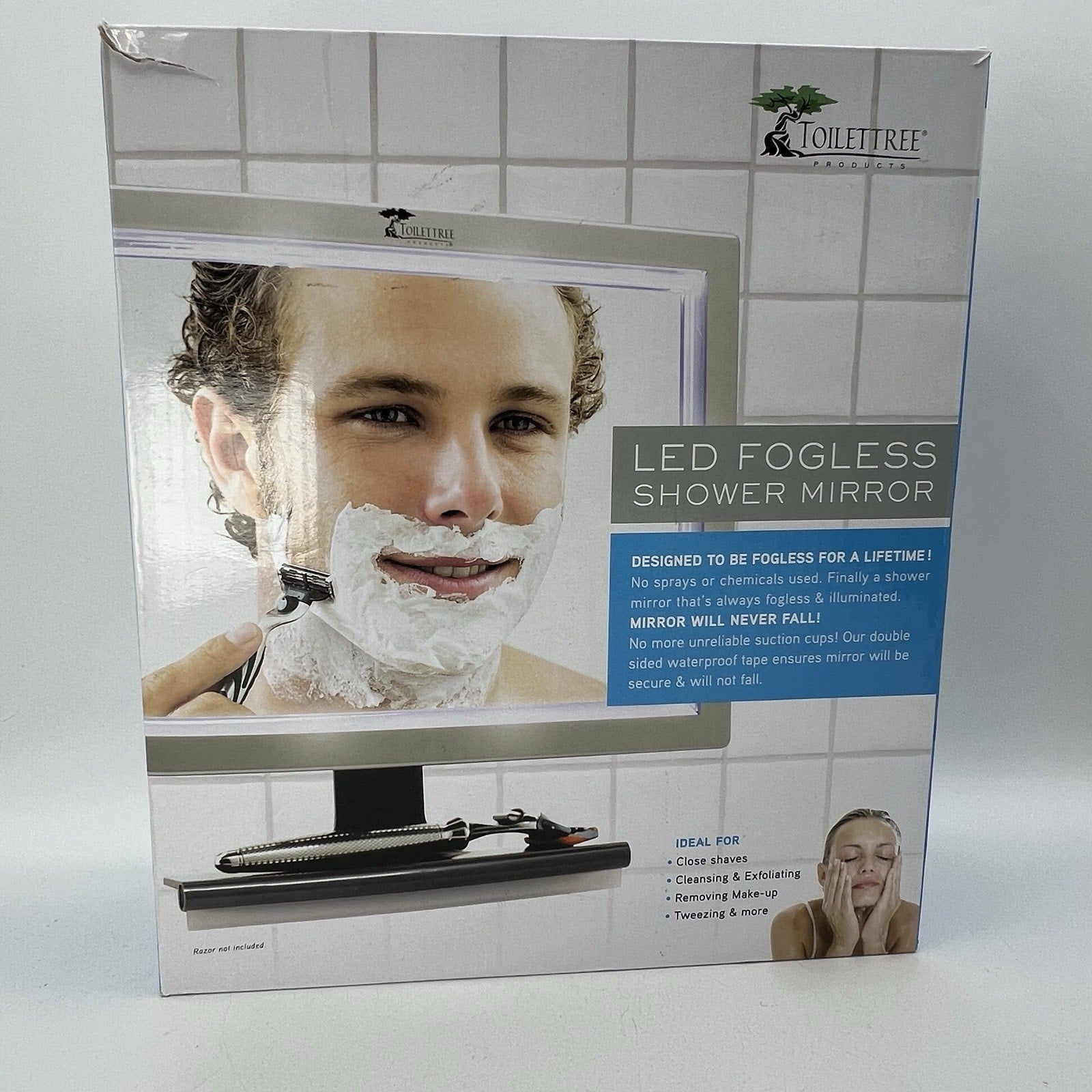 Large Fogless Shower Shaving Mirror LED Light Anti Fog Razor Shelf NEW TTP-LED01