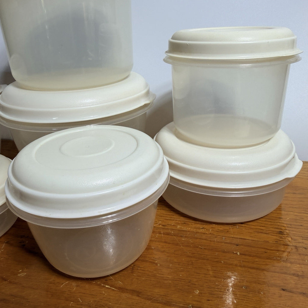 Set 7 Vtg Rubbermaid Servin Saver Round Food Containers Almond Lids