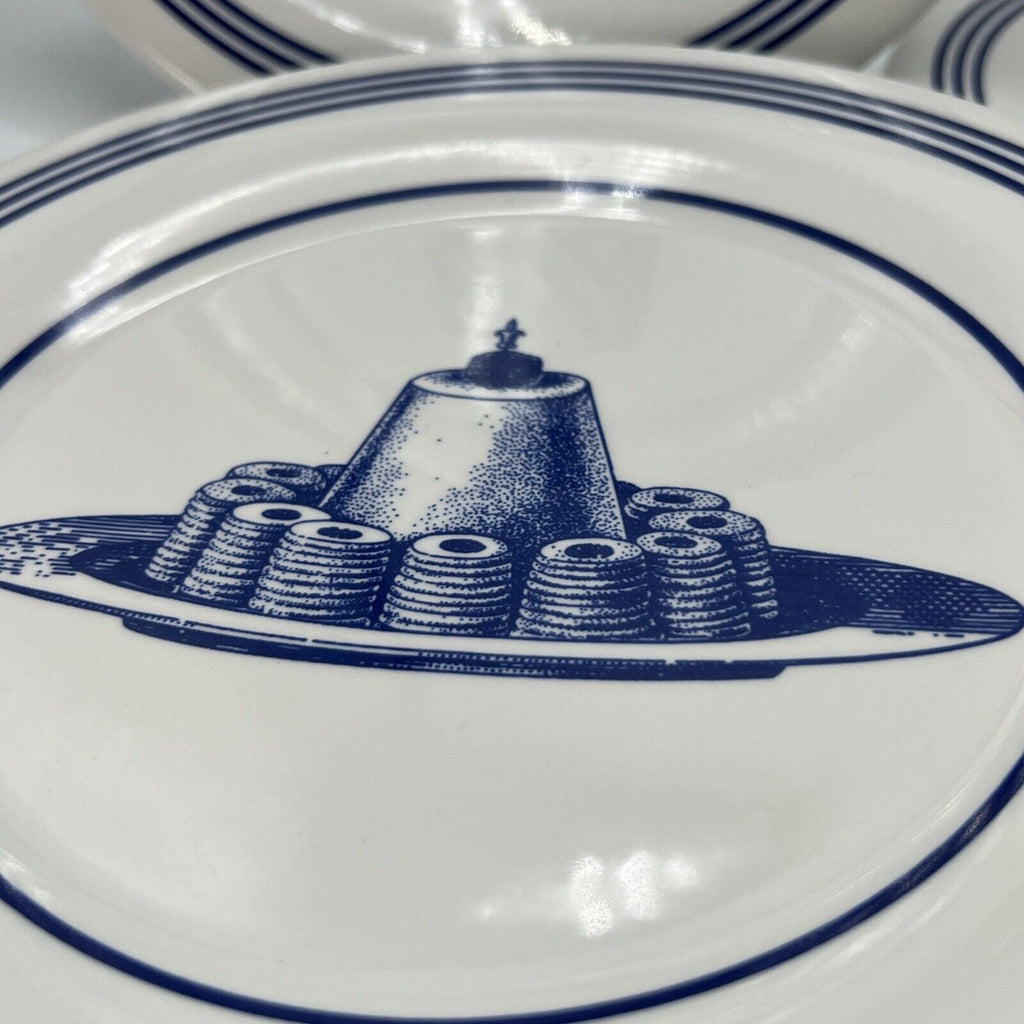 Set 8 Williams Sonoma Carime 9” Dessert Cake Plates Blue White Stripe England