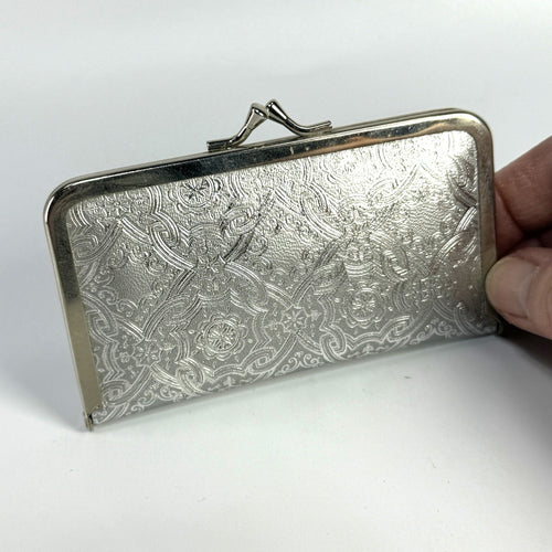 7 Pc Small Vtg Manicure Set Travel Purse Silver Leather Stainless Germany 4.5"