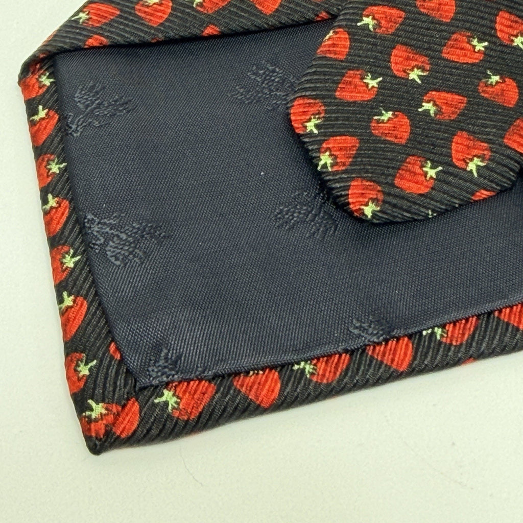 Brooks Brothers Strawberry Neck Tie Silk Black Red Novelty USA Summer 3.5"