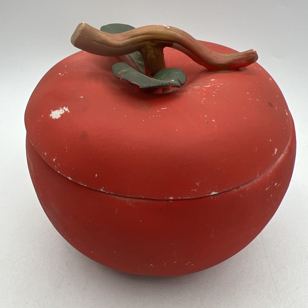 Vintage Anthropomorphic Red Apple Jar Stem Lid Covered Dish Bone China Matte 5"