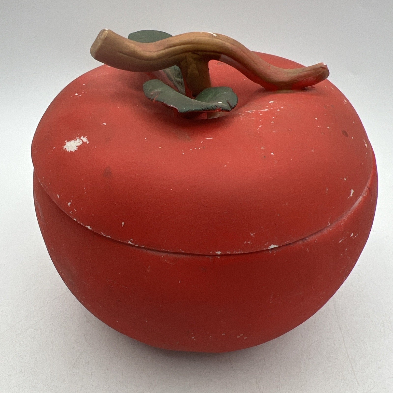 Vintage Anthropomorphic Red Apple Jar Stem Lid Covered Dish Bone China Matte 5"