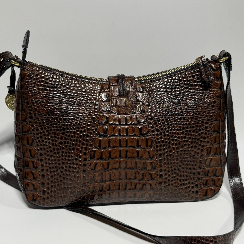 Brahmin Isabelle Brown Pecan Croc Embossed Leather Purse Crossbody 11"