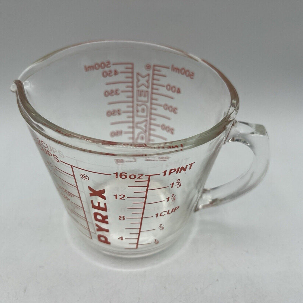 Vintage Glass Pyrex Liquid Measuring 2 Cup 516 Glass Red Letter D-Handle