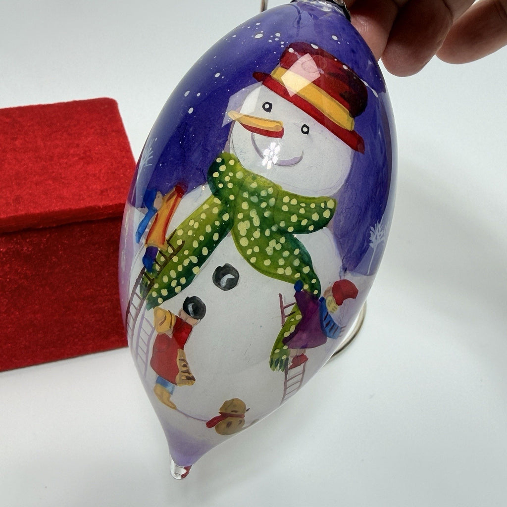 Pier 1 Li Bien Glass Build A Snowman Christmas Ornament 4.5 Ladder Tear 2011 Box