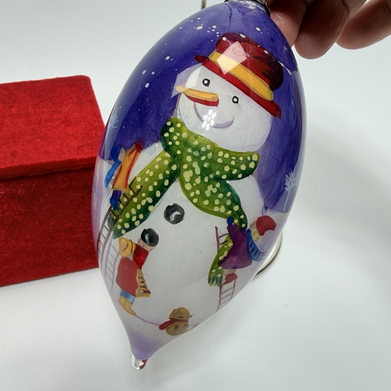 Pier 1 Li Bien Glass Build A Snowman Christmas Ornament 4.5 Ladder Tear 2011 Box