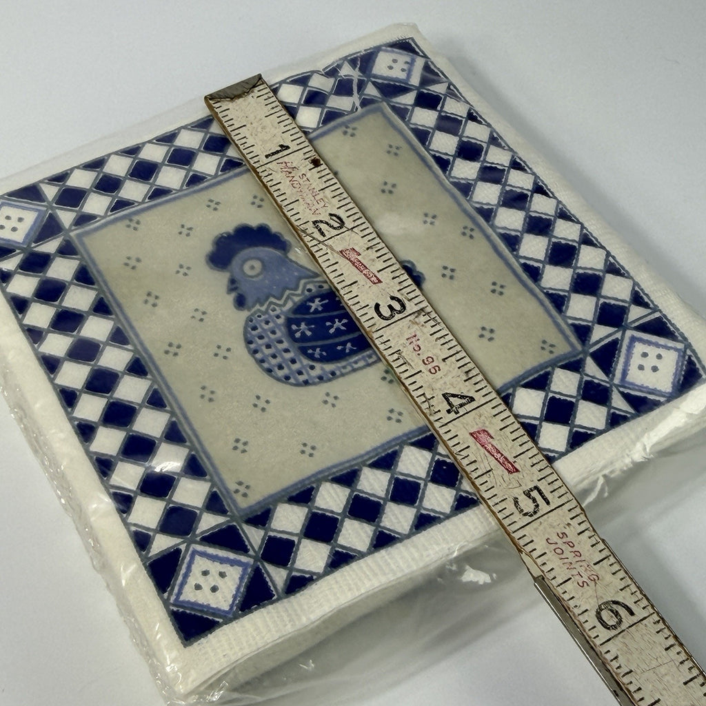 Vintage 1980s Blue White Chicken Dessert Beverage Napkins 16 Haut Paper USA