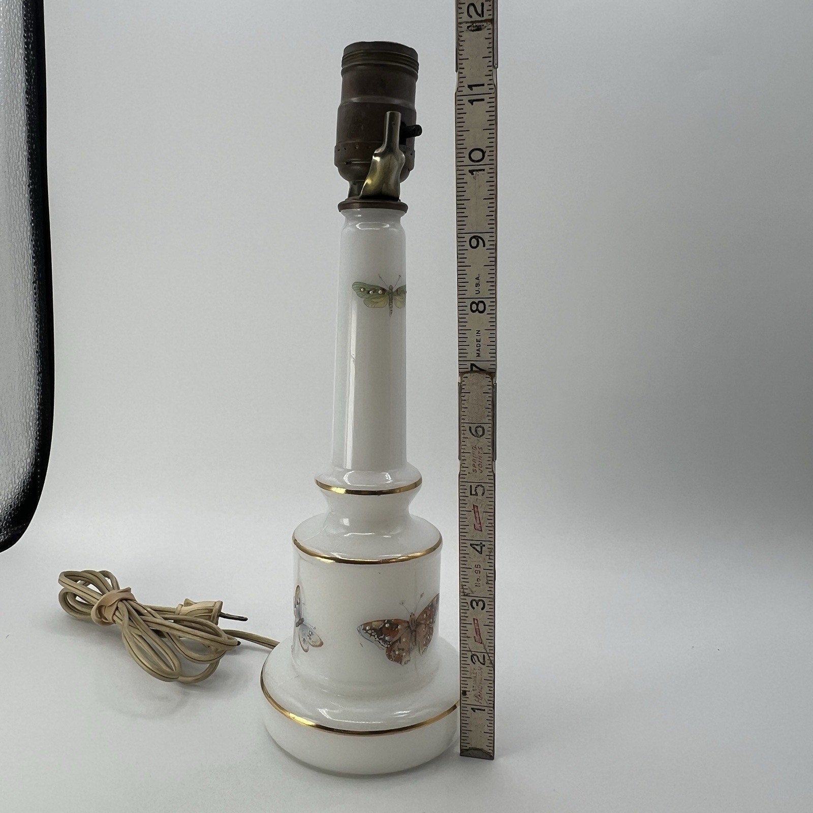 Vintage White Milk Glass Butterfly Accent Table Boudoir Lamp Base ONLY 12"