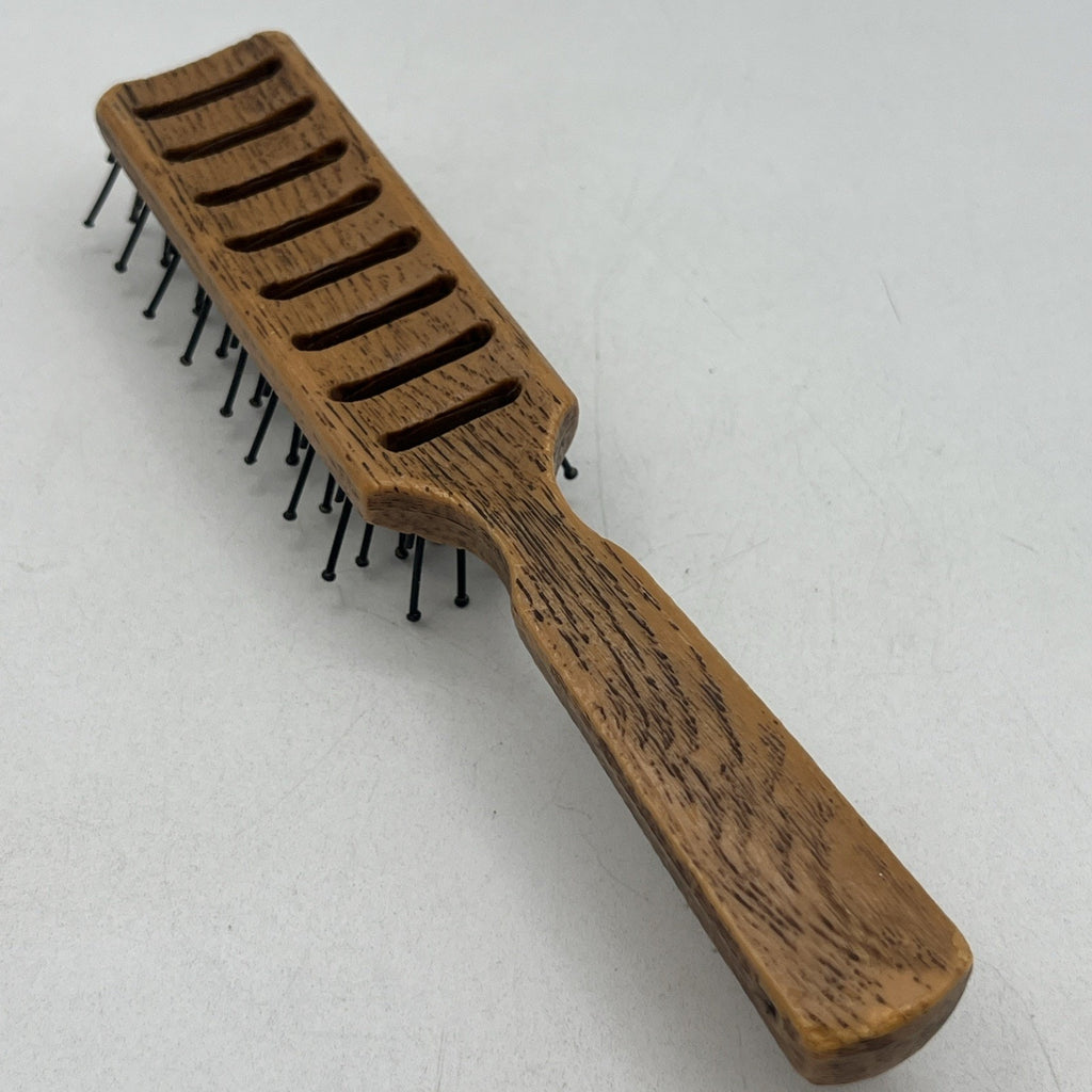 Vintage Goody Faux Wood Grain Hair Brush Nylon Bristles Smoothing Brown 7.5”