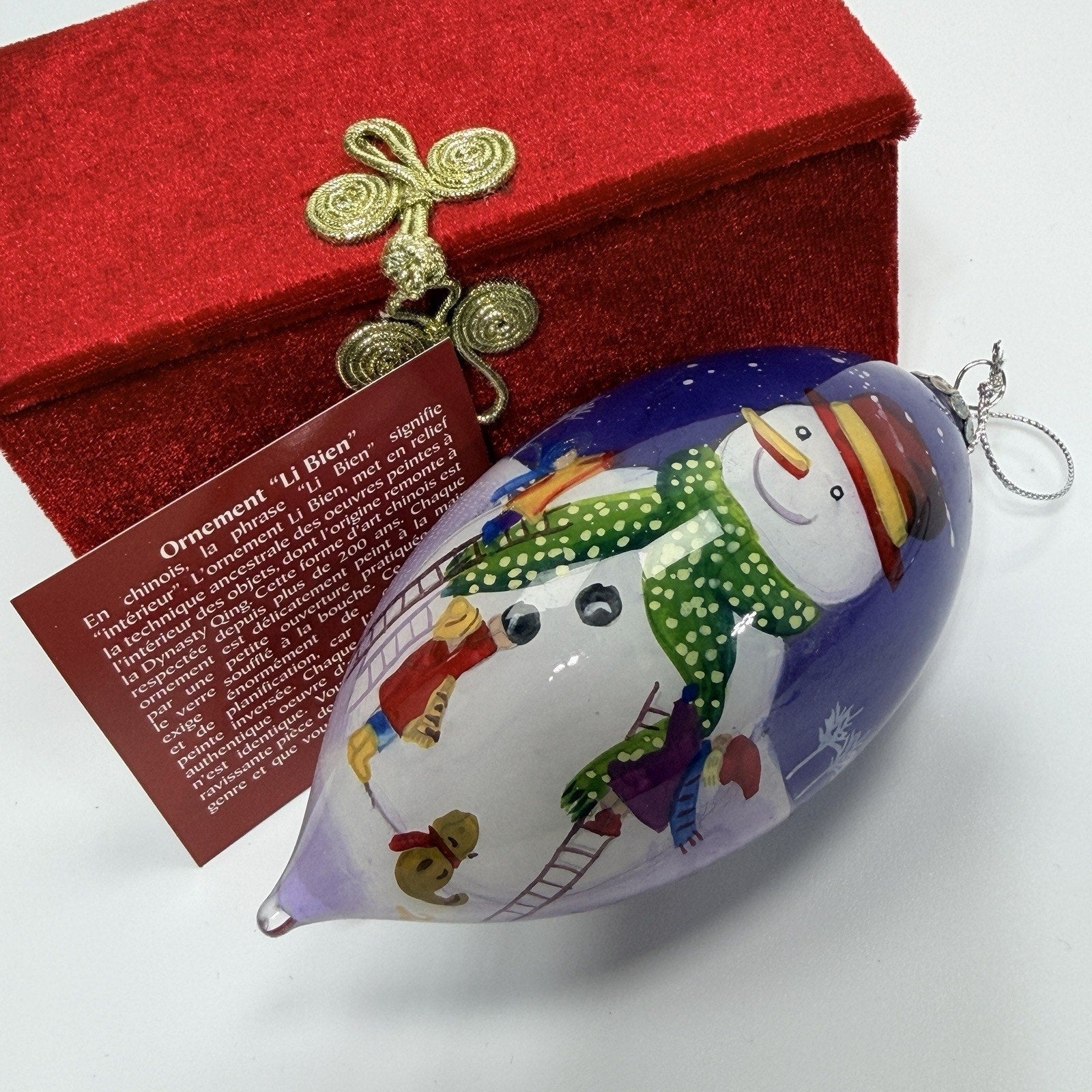 Pier 1 Li Bien Glass Build A Snowman Christmas Ornament 4.5 Ladder Tear 2011 Box