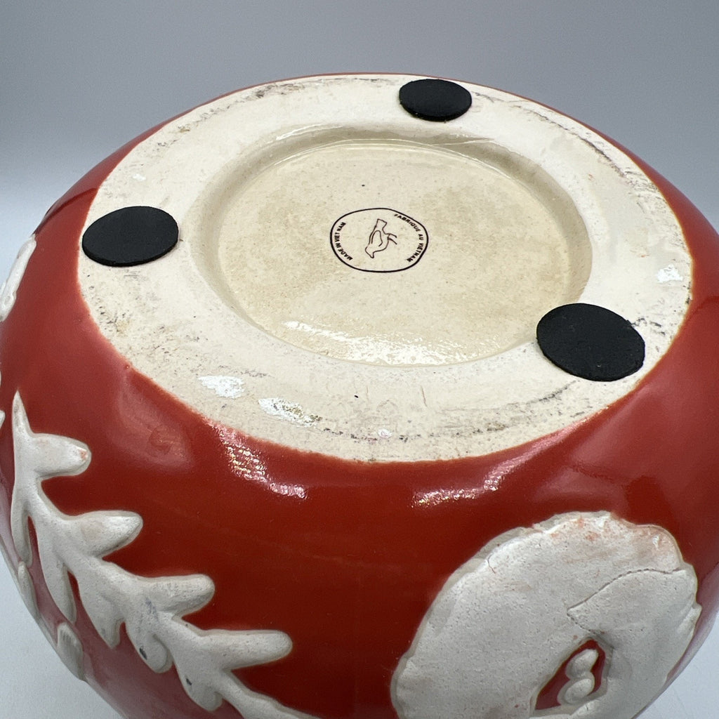 Anthropologie Concha Garden Planter Red Orange White Animals Boho Pottery 8"