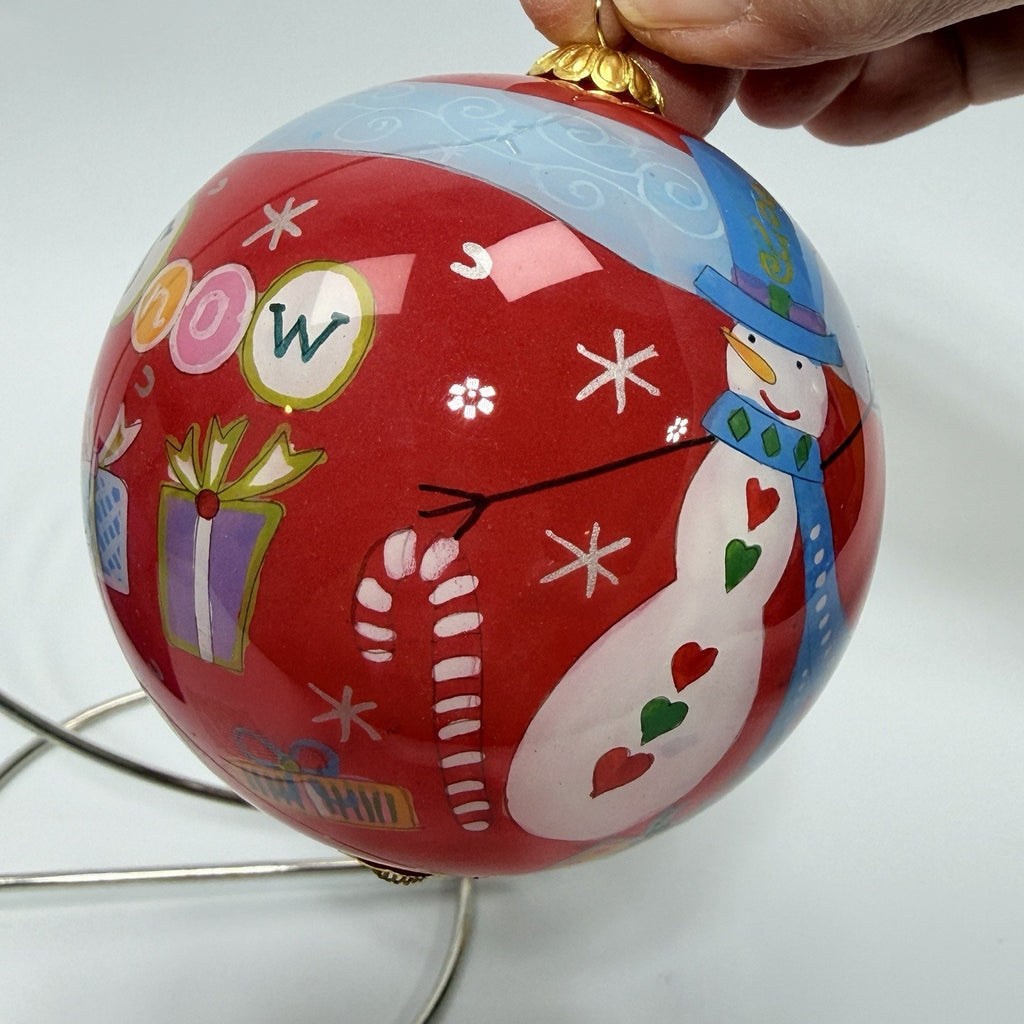 Pier 1 Li Bien Glass Ornament 2008 Let it Snow Christmas Tree Red 3.5" Box