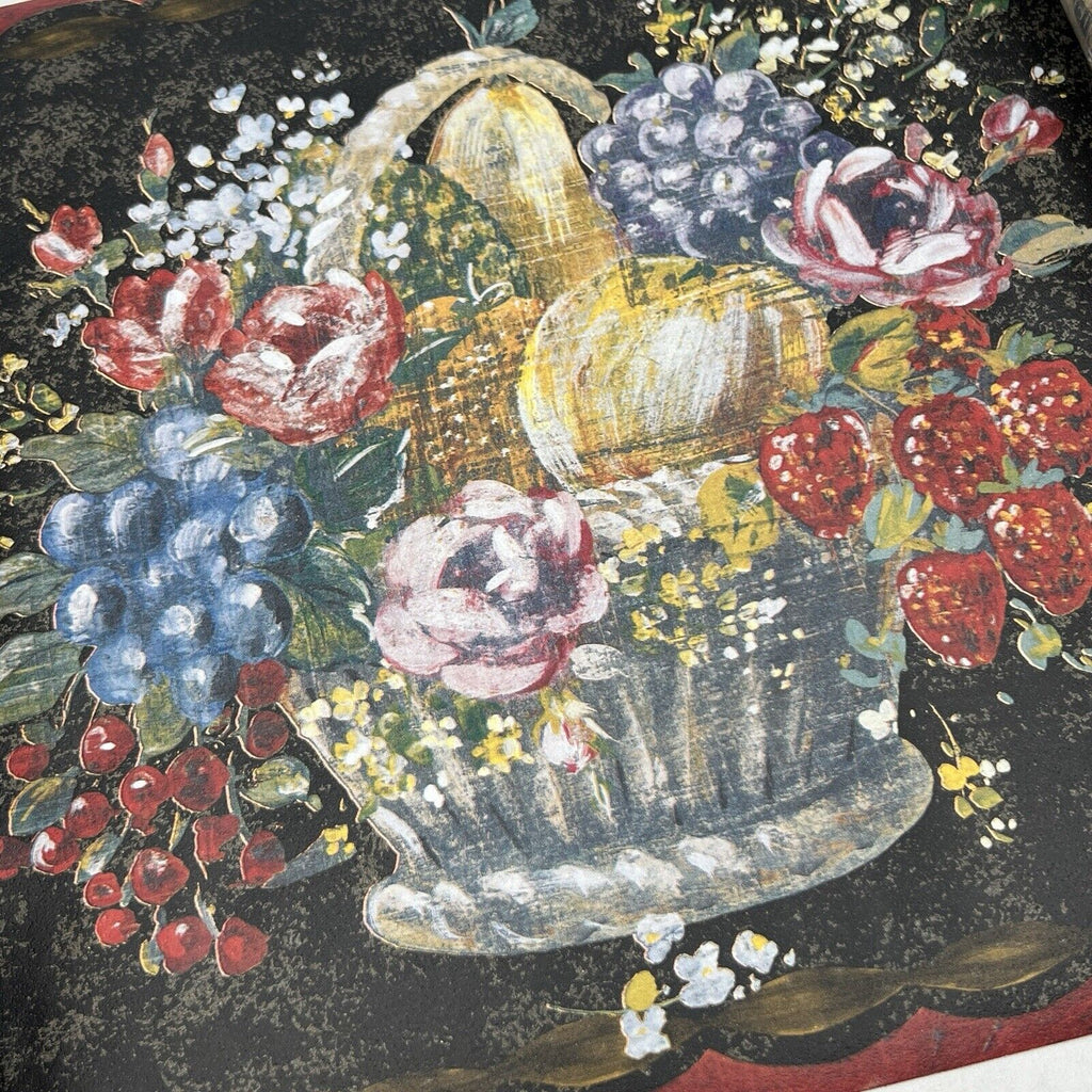 4 Roll Brewster Victorian Fruit Basket Wallpaper Border Black Red Pre-Pasted