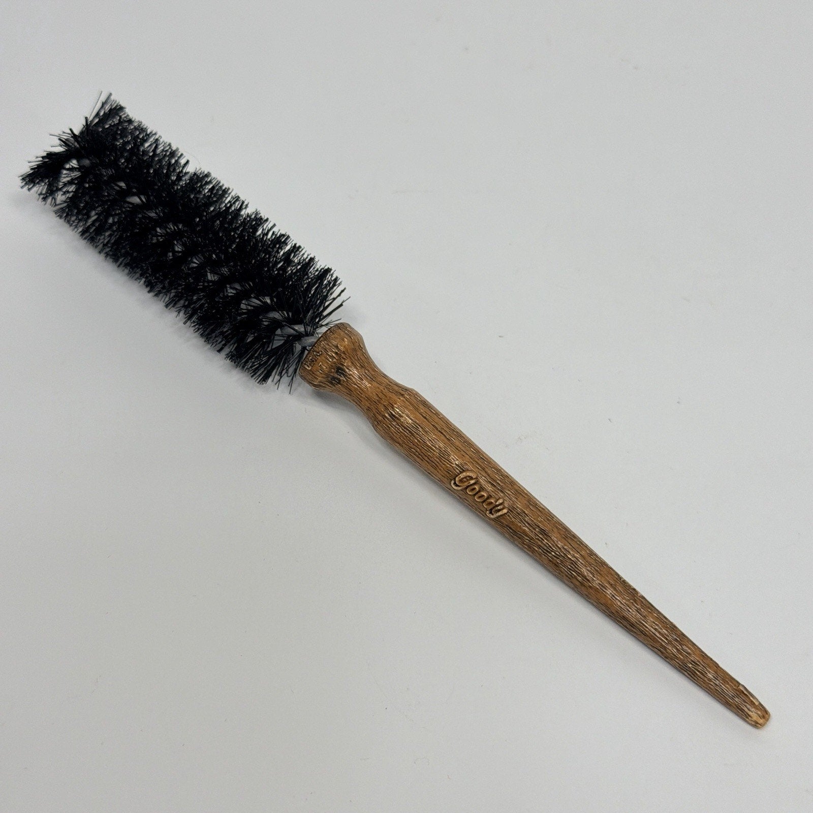 Vtg Goody Styling Brush Round Plastic 1" Bristles Wood Grain Thin Fine Hair