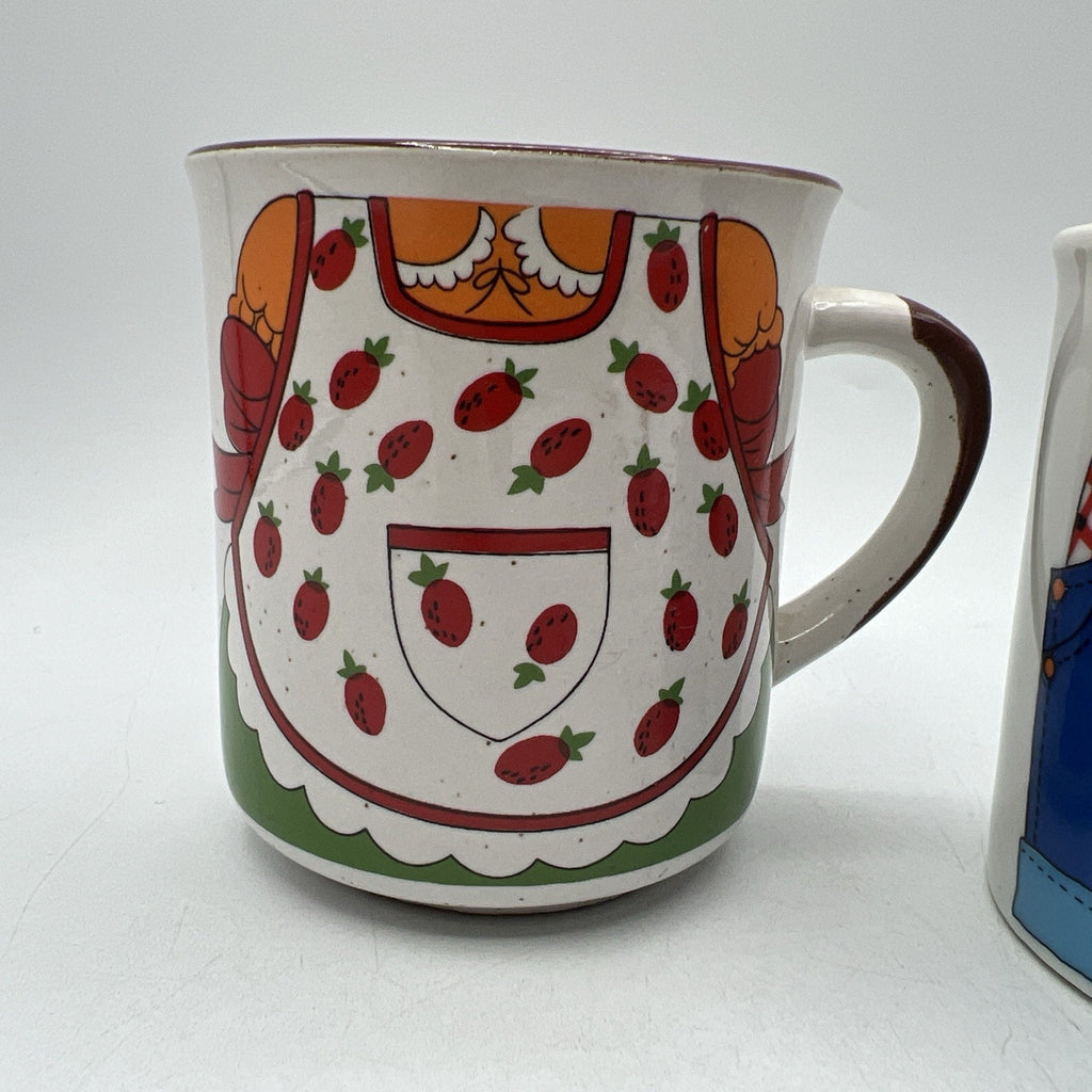 Set 2 Vtg Fred Roberts San Francisco Strawberry Apron Mug Grandma Grandpa Kitsch