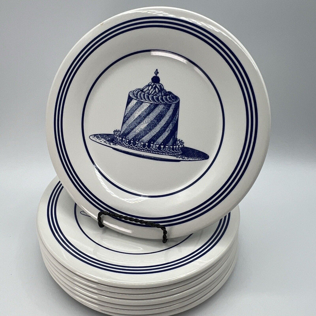 Set 8 Williams Sonoma Carime 9” Dessert Cake Plates Blue White Stripe England