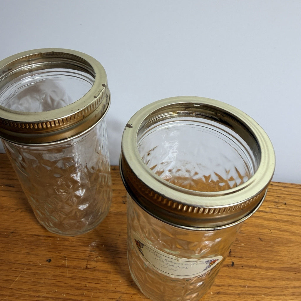 2 Quilted Crystal Tall Jelly Jars 12 oz Discontinued Rings NO LIDS